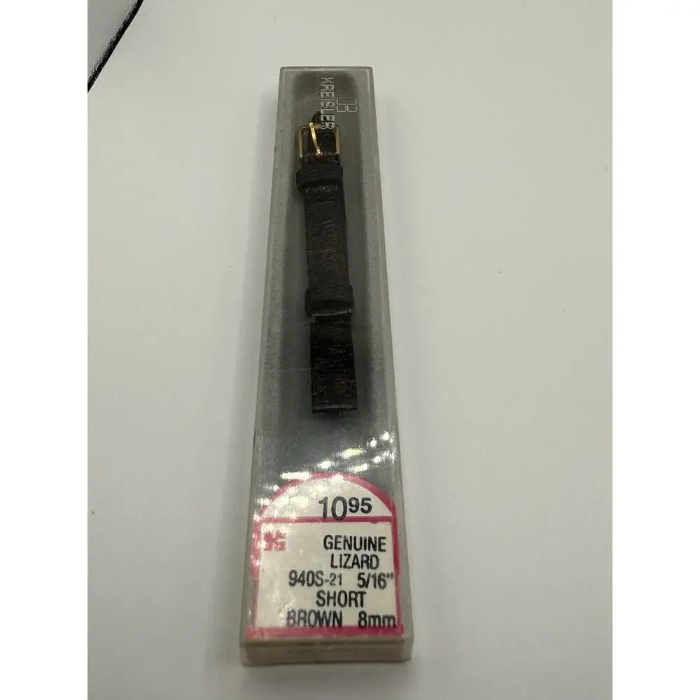 8mm KREISLER Genuine Lizard Brown NOS Vintage Watch Band & Gold Buckle